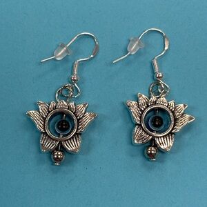 Silver Floral ‘Evil Eye’ Earrings, Hypoallergenic, Handmade, New!
